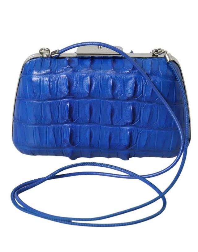 BALENCIAGA Electric Blue Crocodile Skin Clutch Product Image