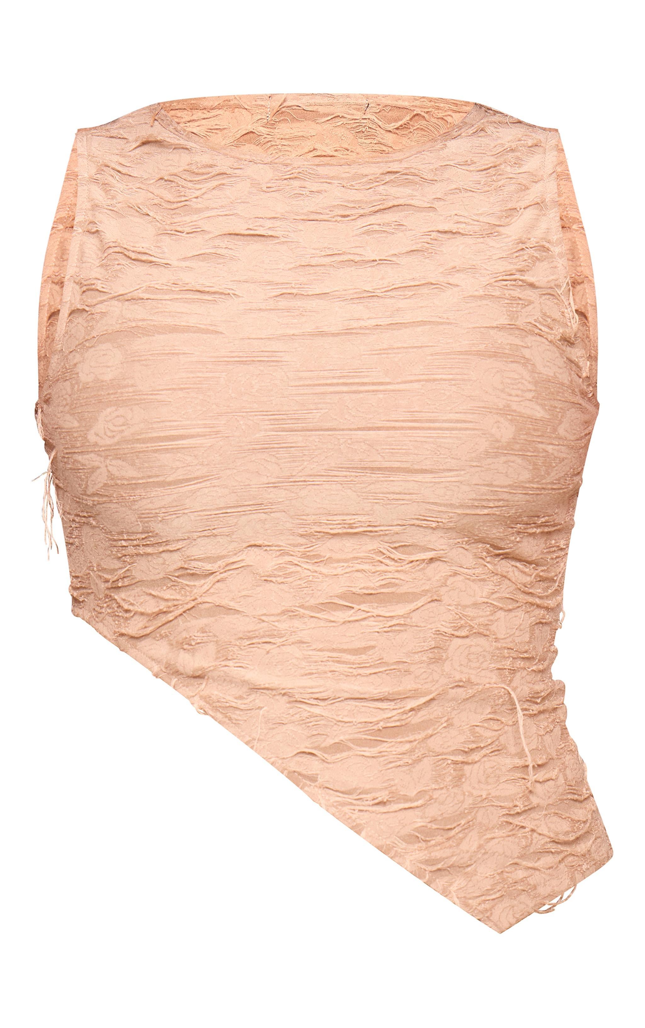 Taupe Textured Distressed Asymmetric Hem Crop Top product image