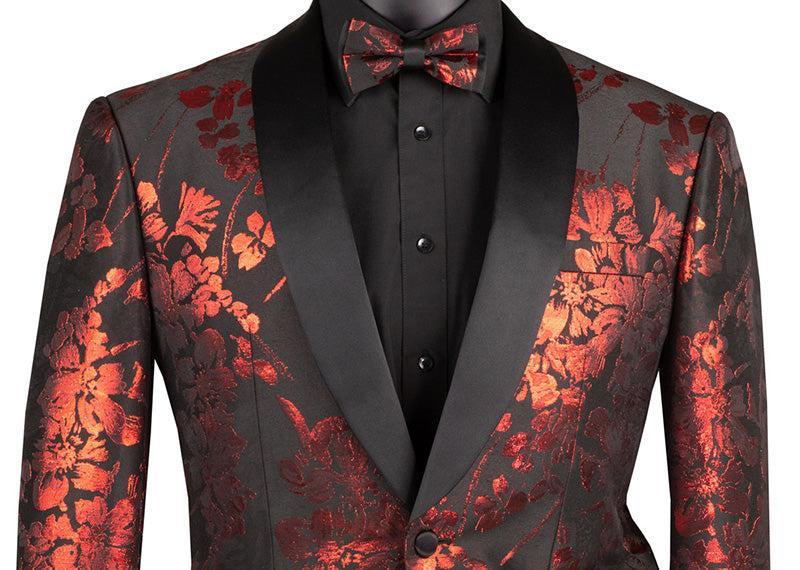 Red Slim Fit Fashion Jacket Shawl Lapel with Bow Tie Product Image