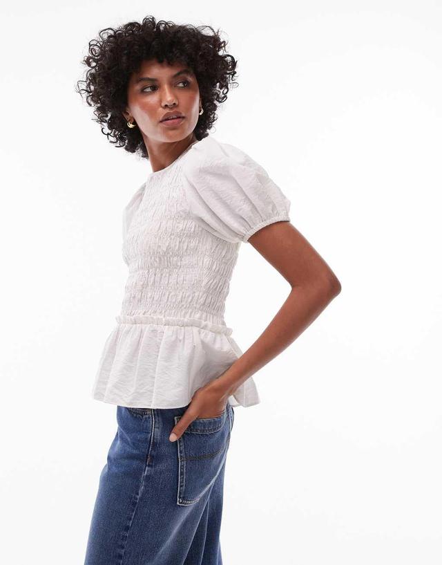 Topshop shirred top in ivory Product Image