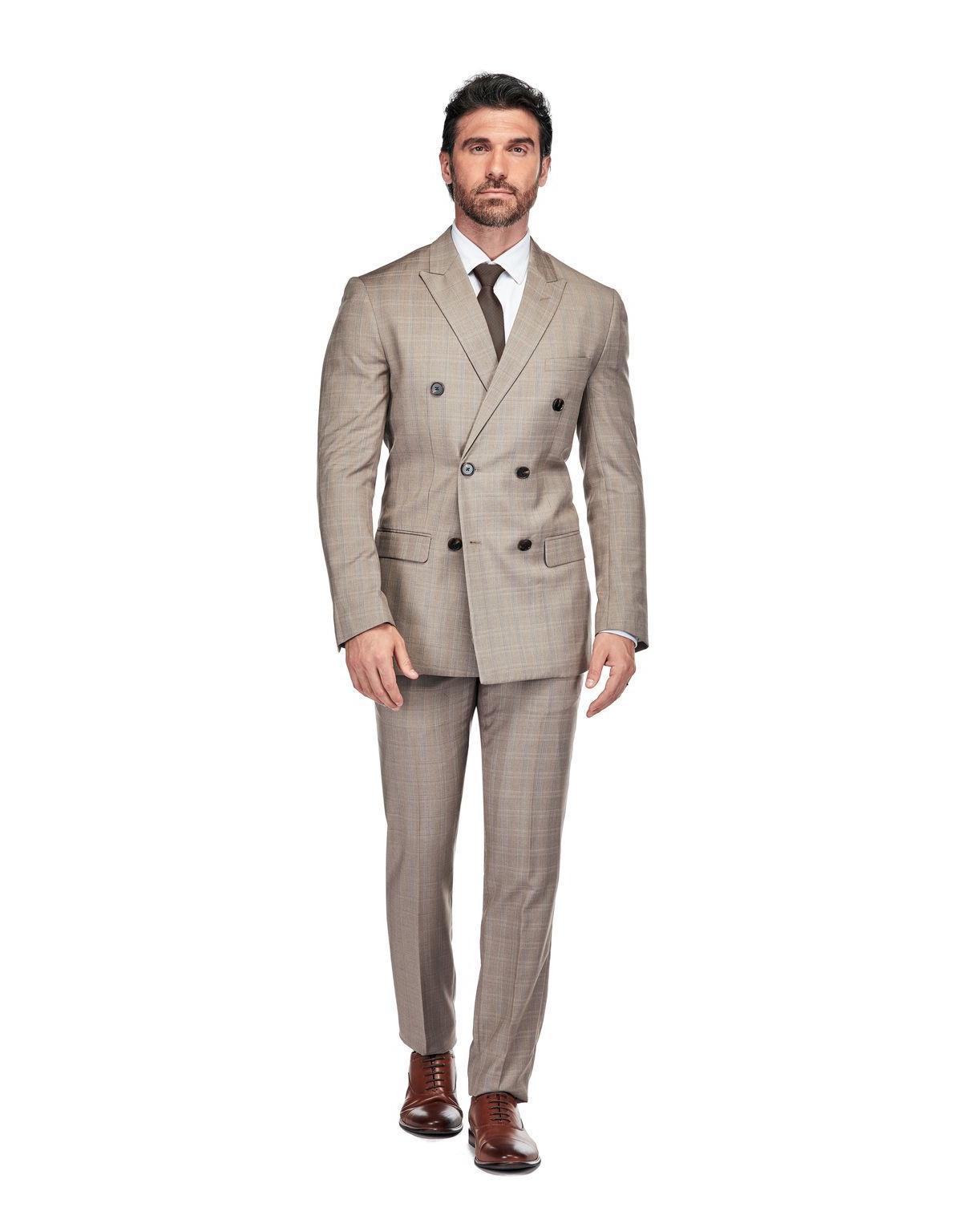 Gino Vitale Mens 2 Piece Slim Fit Brown Check Double Breasted Suit Product Image