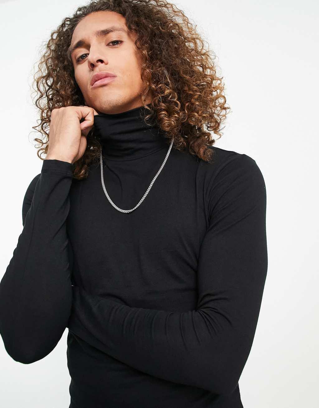 ASOS DESIGN muscle fit jersey roll neck in black Product Image