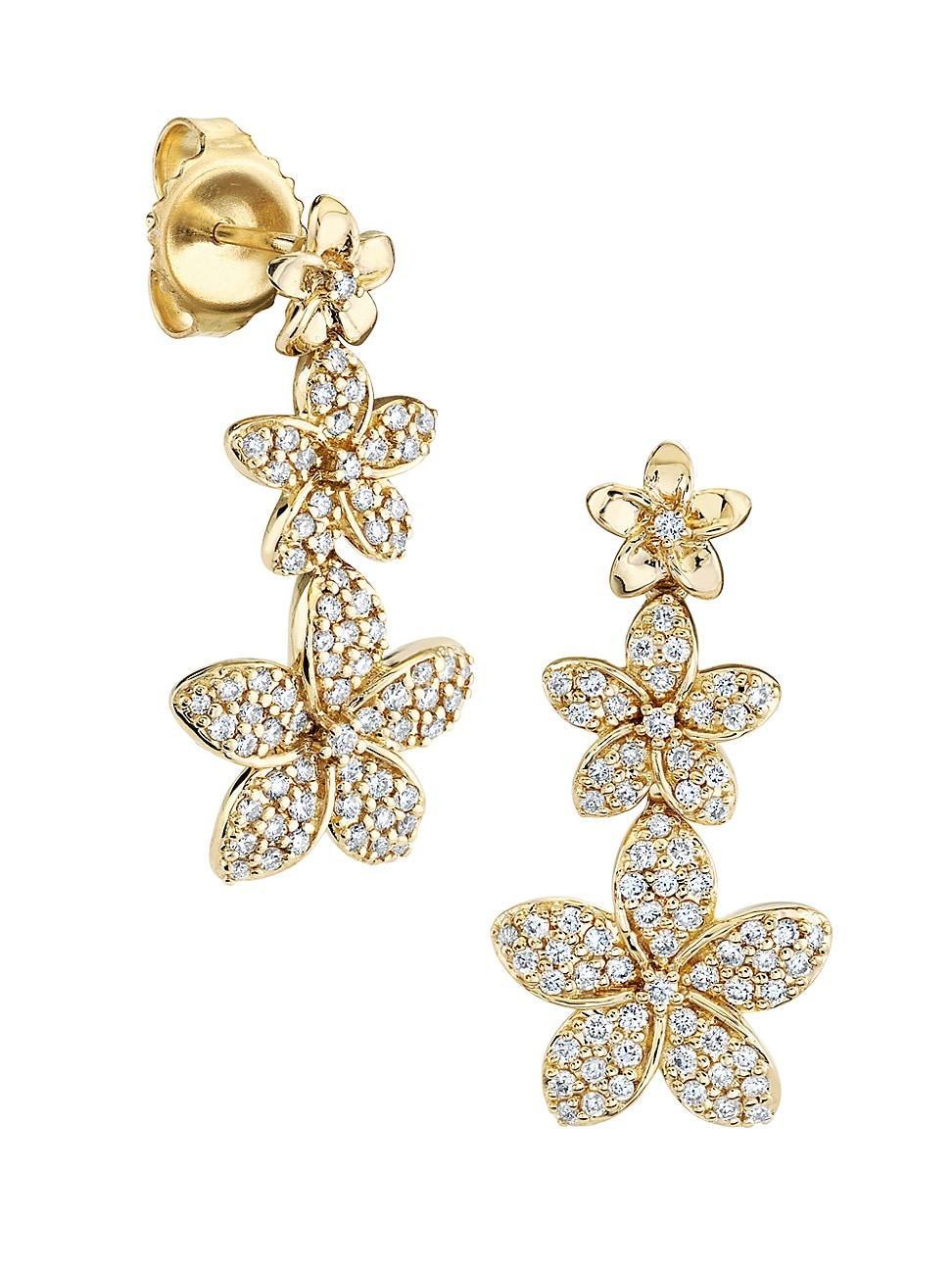 Womens Plumeria 14K Gold & Diamond Linear Drop Earrings Product Image