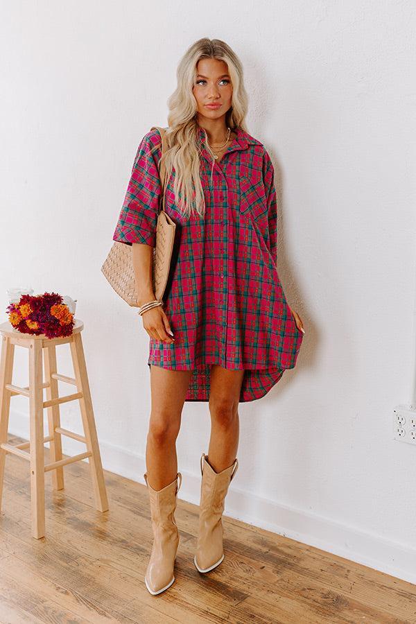 Cider Sippin' Oversized Plaid Mini Dress in Pink Product Image