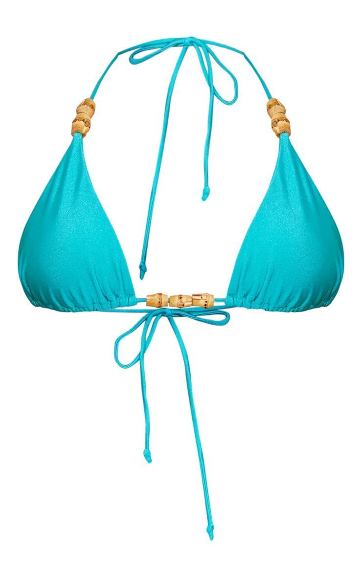 Teal Wooden Bead Triangle Bikini Top Product Image