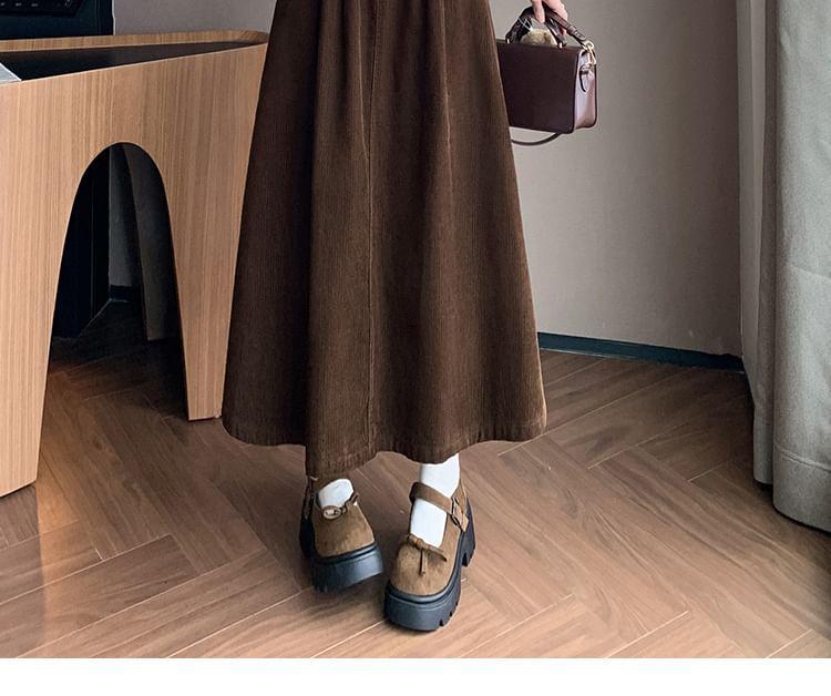 High Rise Plain Corduroy Maxi A-Line Skirt Product Image