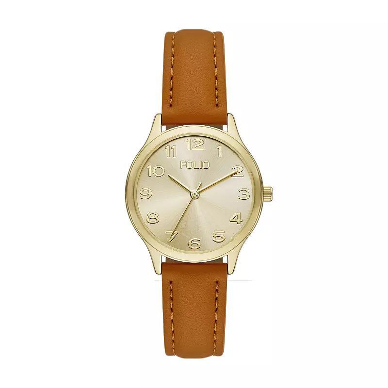 Folio Womens Faux Leather Easy Read Watch, Brown Product Image