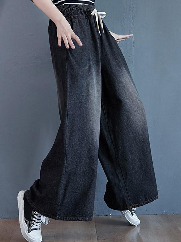 Loose Wide-Leg Drawstring Jean Pants Product Image