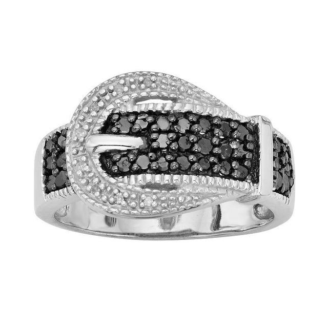 Jewelexcess Sterling Silver 1/3-ct. T.W. Black and White Diamond Buckle Ring, Womens Product Image