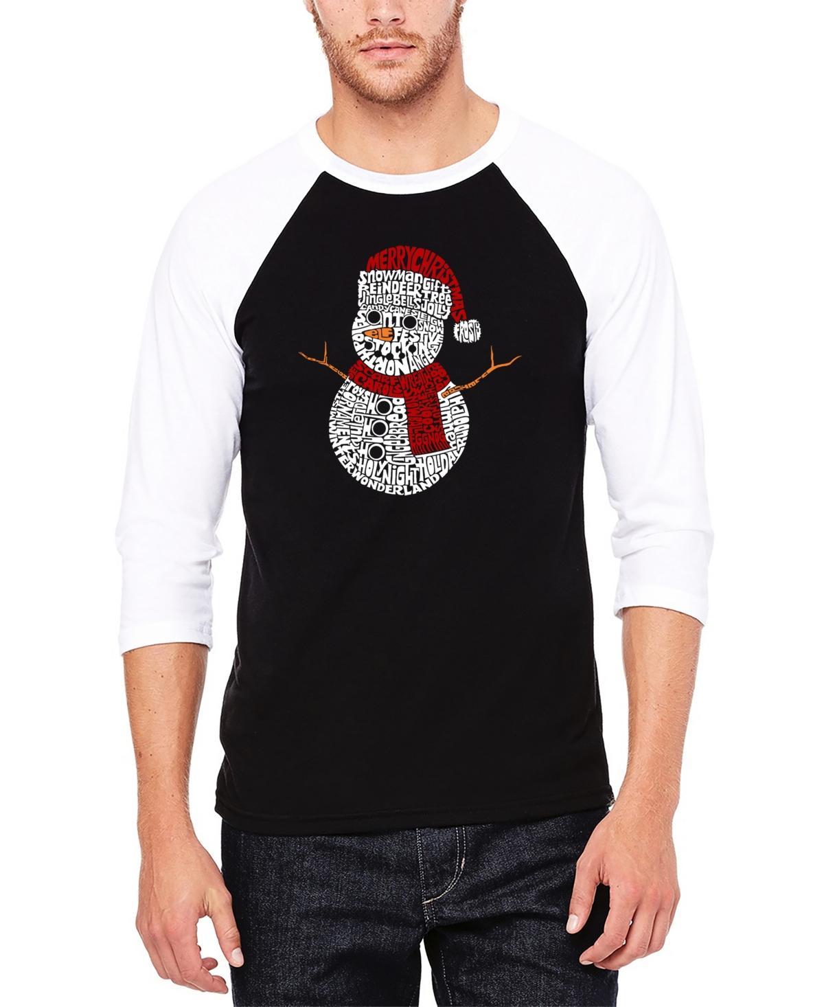 La Pop Art Mens Christmas Snowman Raglan Baseball Word Art T-shirt - Black Product Image