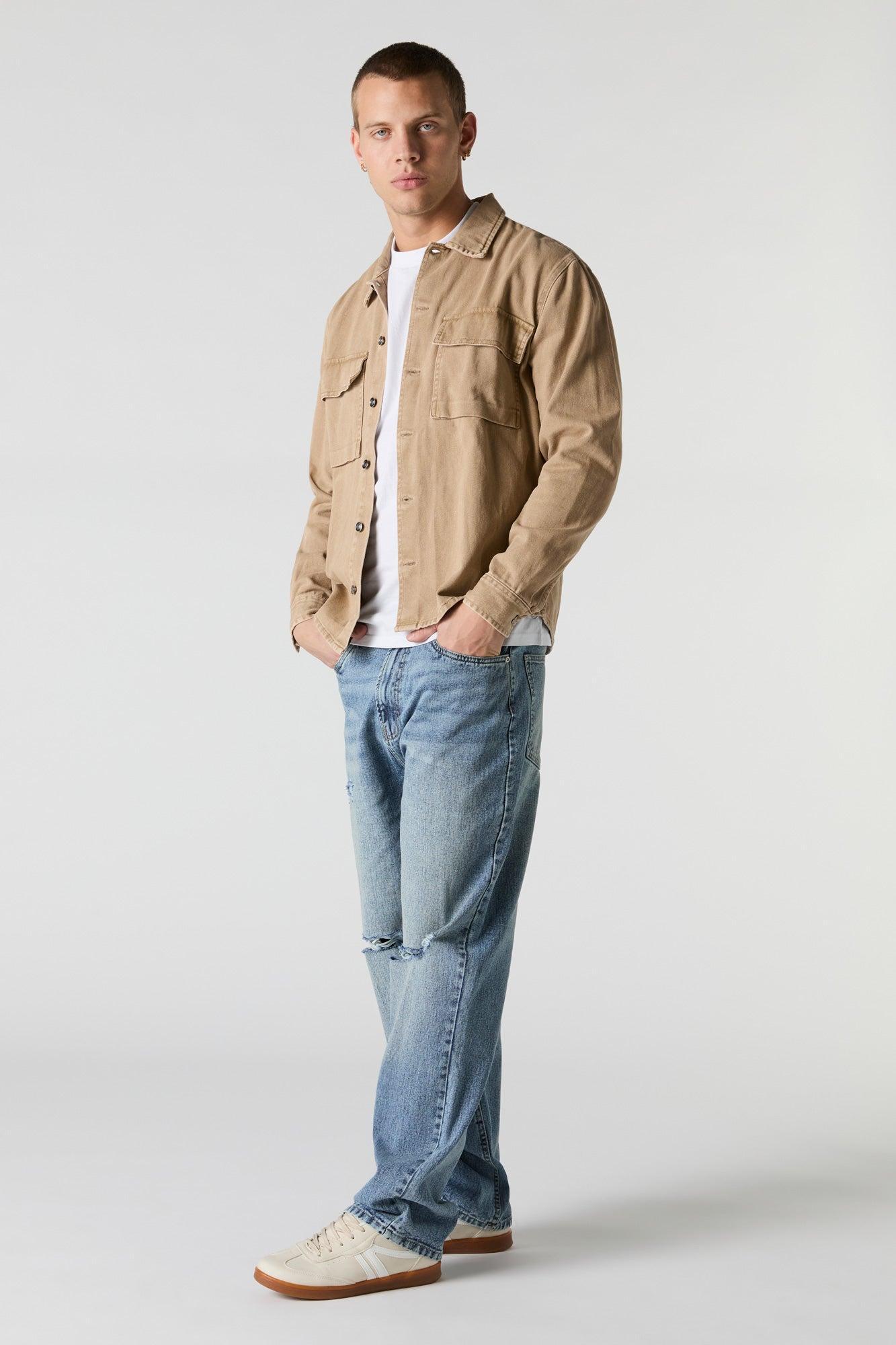 Denim Wash Collared Button-up Top Male Product Image