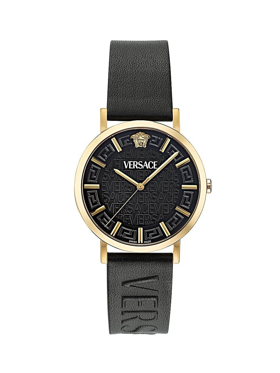 Mens Greca Slim IP Yellow Gold & Leather Strap Watch/40MM Product Image