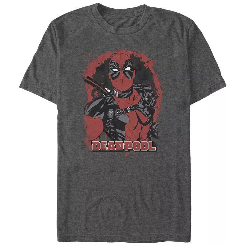 Big & Tall Marvel Deadpool Cartoon Poster Graphic Tee, Mens Grey Heather Product Image