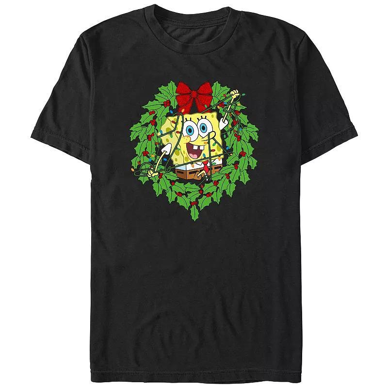 Mens SpongeBob SquarePants Christmas Wreath Graphic Tee Product Image