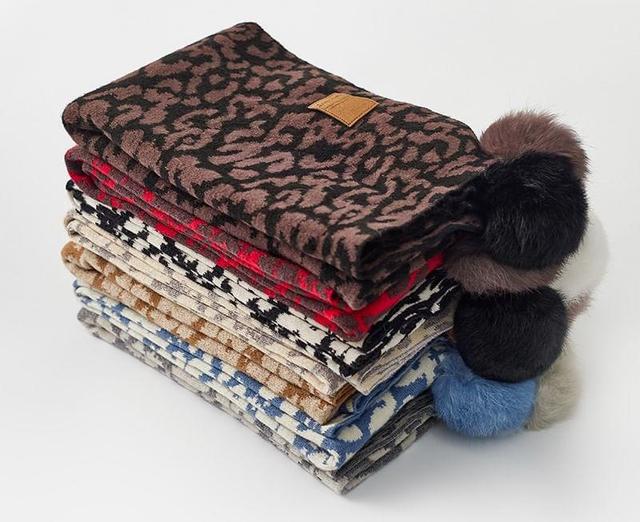 Leopard Print Pom Pom Scarf Product Image