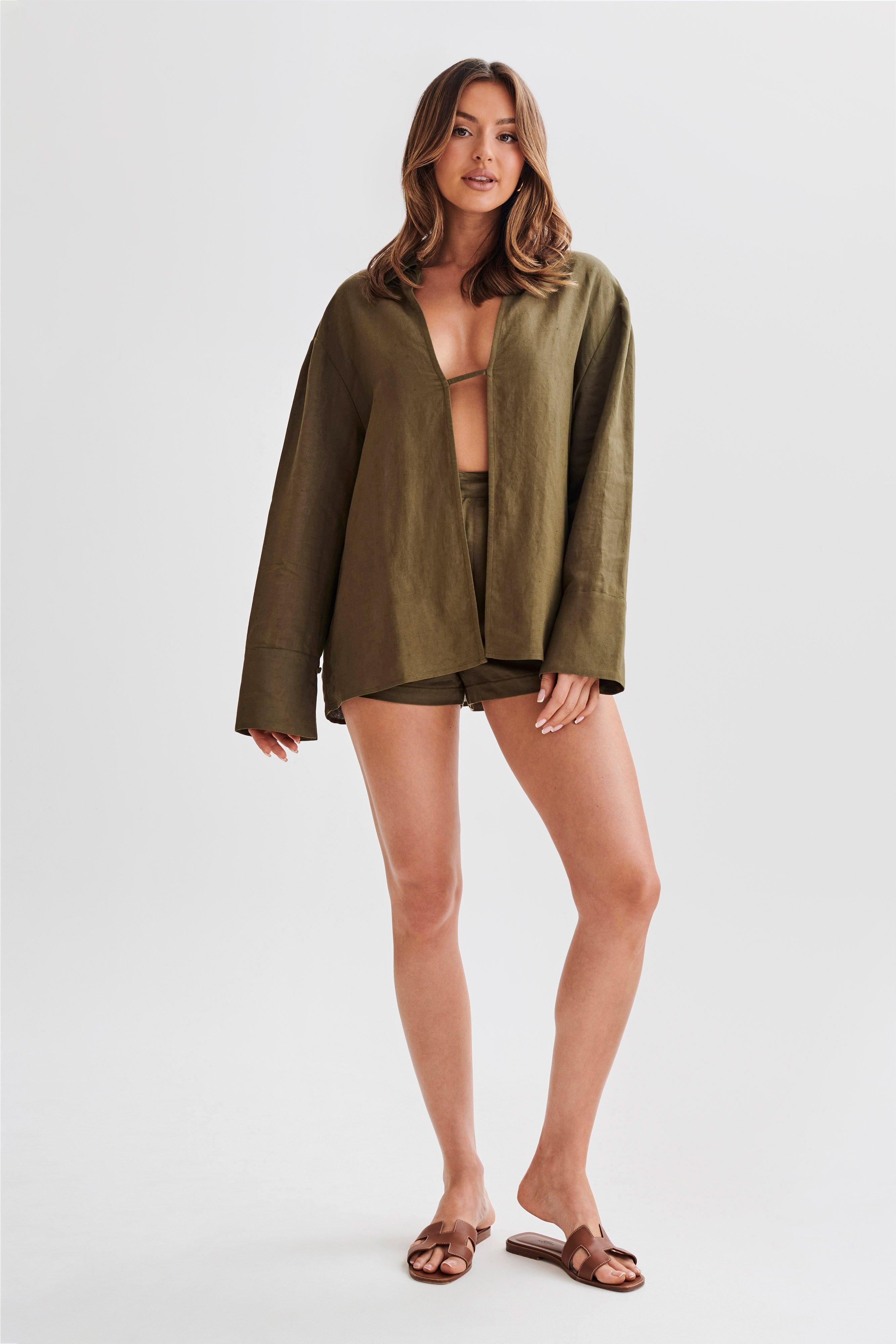 Jadri Linen Shorts - Khaki Product Image