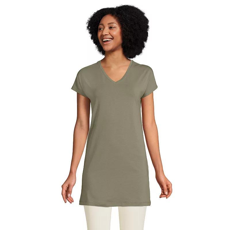 Lands End Womens Short Sleeve Jersey Extra Long V neck Tunic Product Image