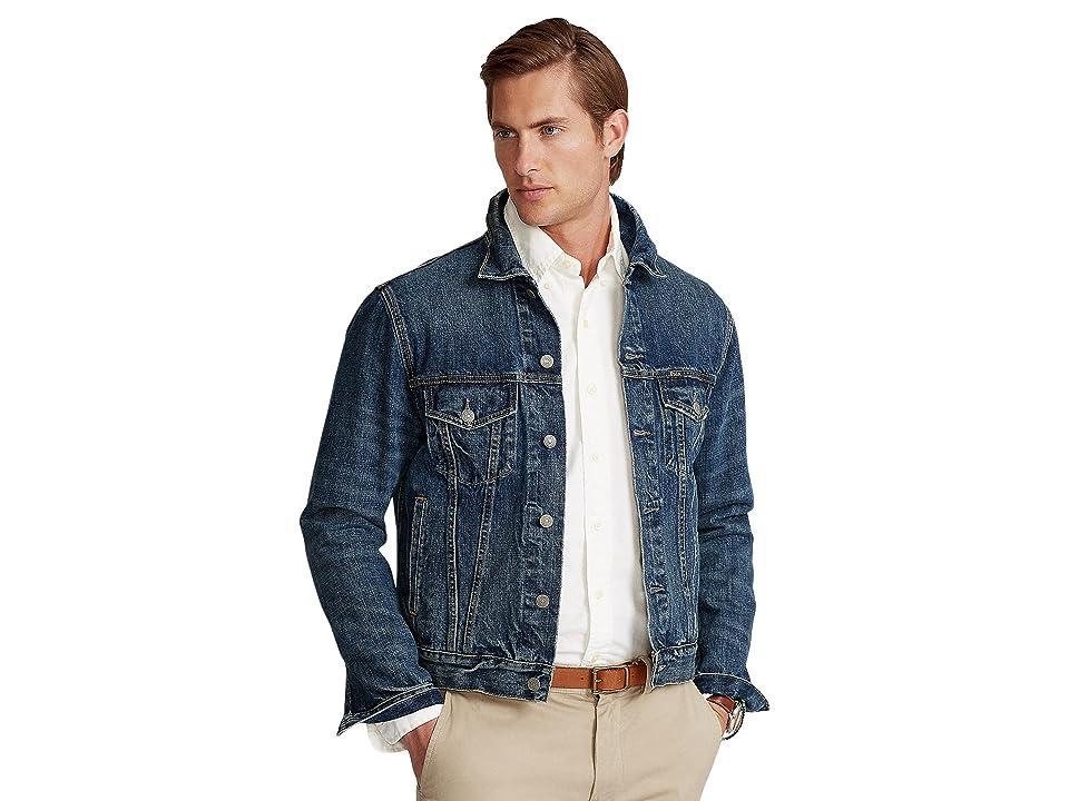 Mens Faded Denim Trucker Jacket Product Image