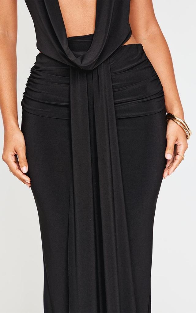 Petite Black Drape Detail Maxi Skirt Product Image