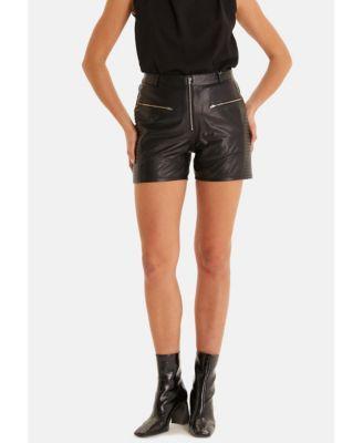 Women's Leather Fashion Short, Black Product Image