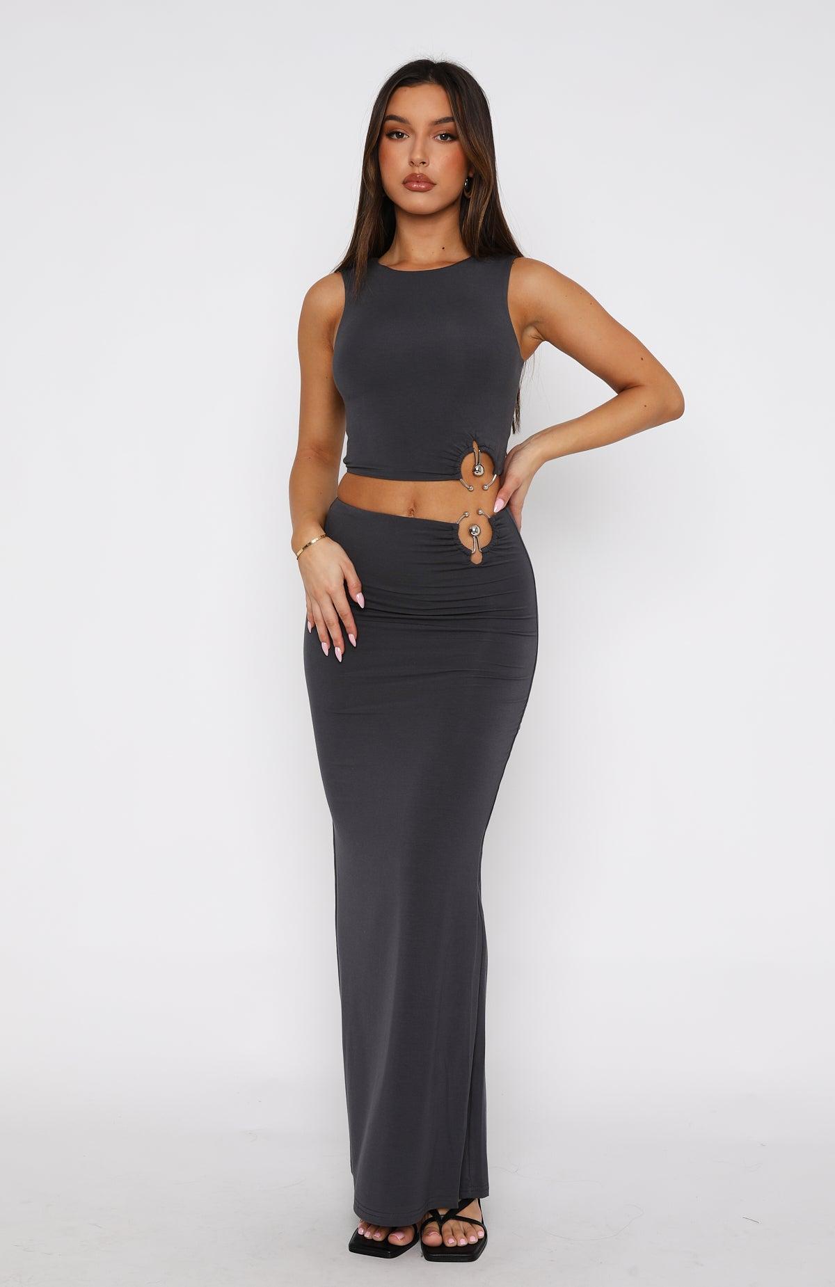 Too Many Times Maxi Skirt Steel Product Image