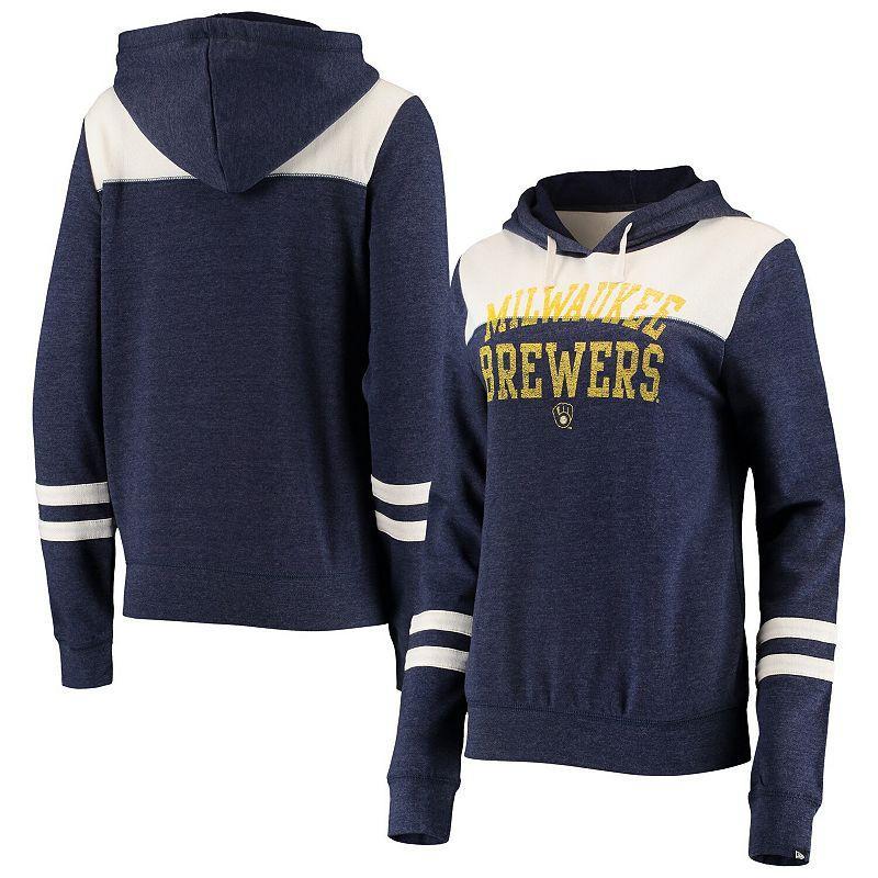 Womens New Era Heathered /White Milwaukee Brewers Colorblock Tri-Blend Pullover Hoodie Blue Product Image