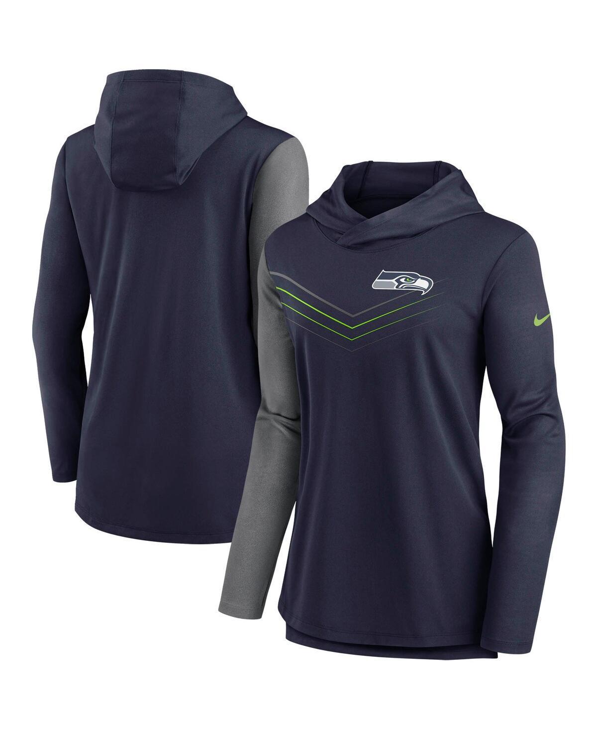 Womens Nike College /Heathered Charcoal Seattle Seahawks Chevron Hoodie Performance Long Sleeve T-Shirt Blue Product Image