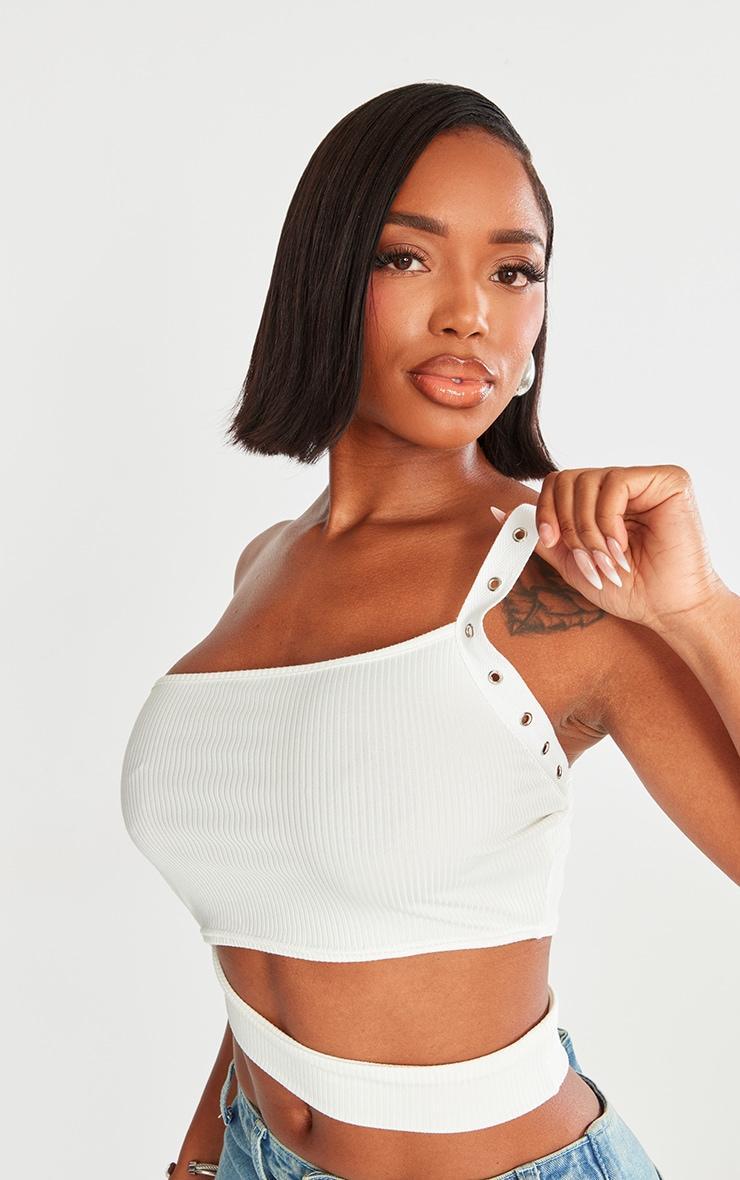 Shape White Rib Cut Out Studded Strap Crop Top Product Image