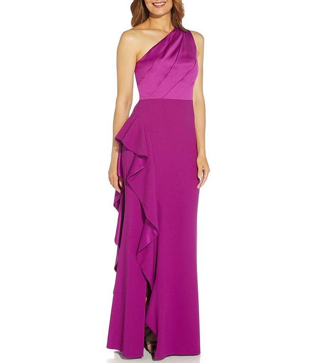 Adrianna Papell One Shoulder Sleeveless Cascading Ruffle Draped Mermaid Gown Product Image