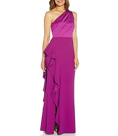 Adrianna Papell One Shoulder Sleeveless Cascading Ruffle Draped Mermaid Gown Product Image