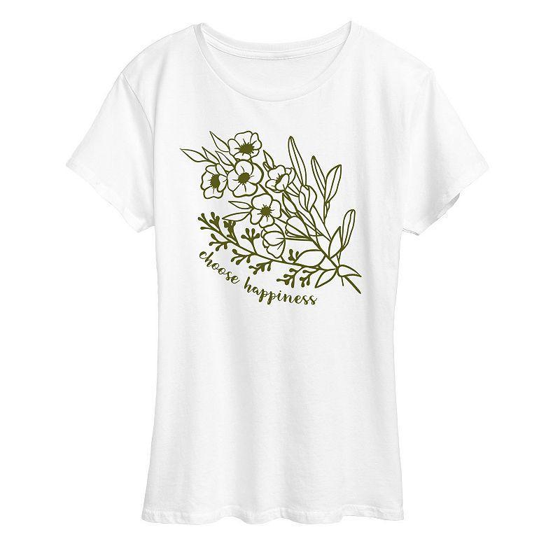 Womens Choose Happiness Flowers Graphic Tee, Girls Product Image