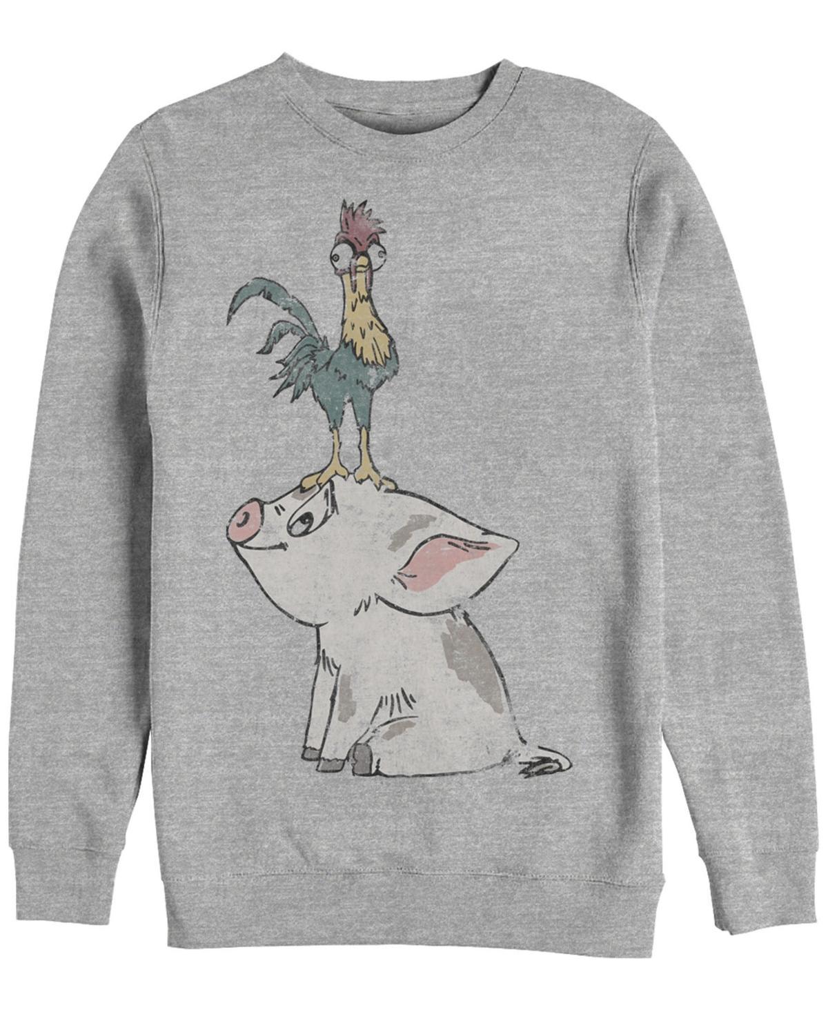 Disneys Moana Hei Hei Mens On Top Of Pigs Head Sweatshirt Athletic Grey Product Image