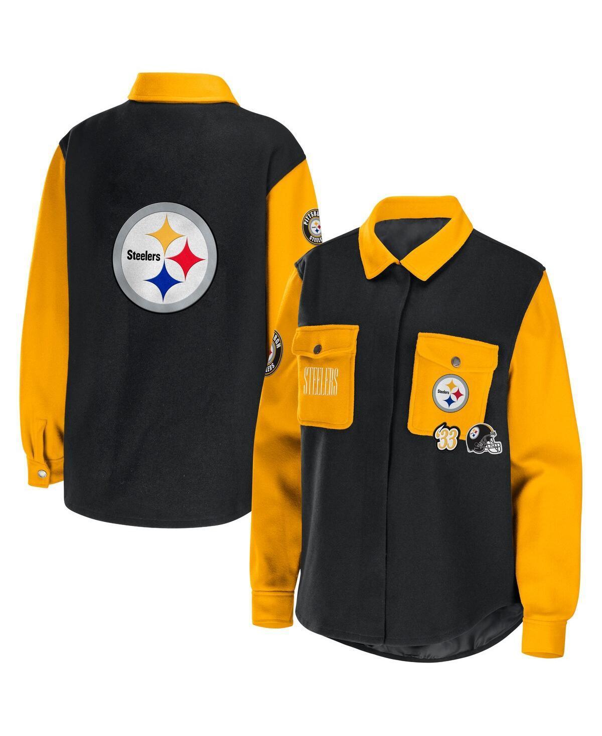 Womens Wear by Erin Andrews Black Pittsburgh Steelers Snap-Up Shirt Jacket Product Image