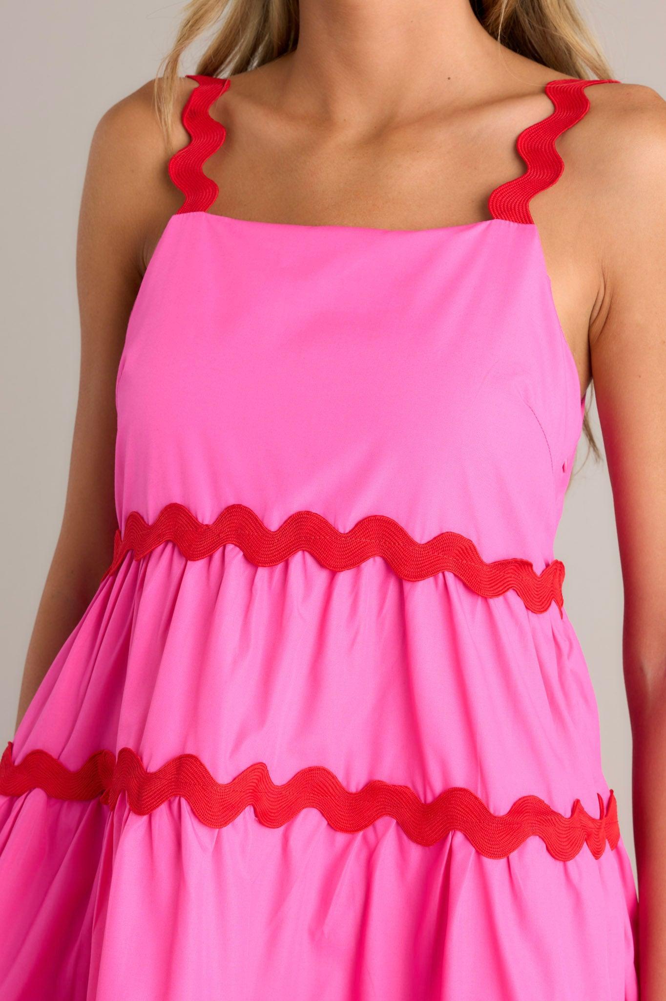 Live In The Moment Hot Pink Ricrac Mini Dress Product Image