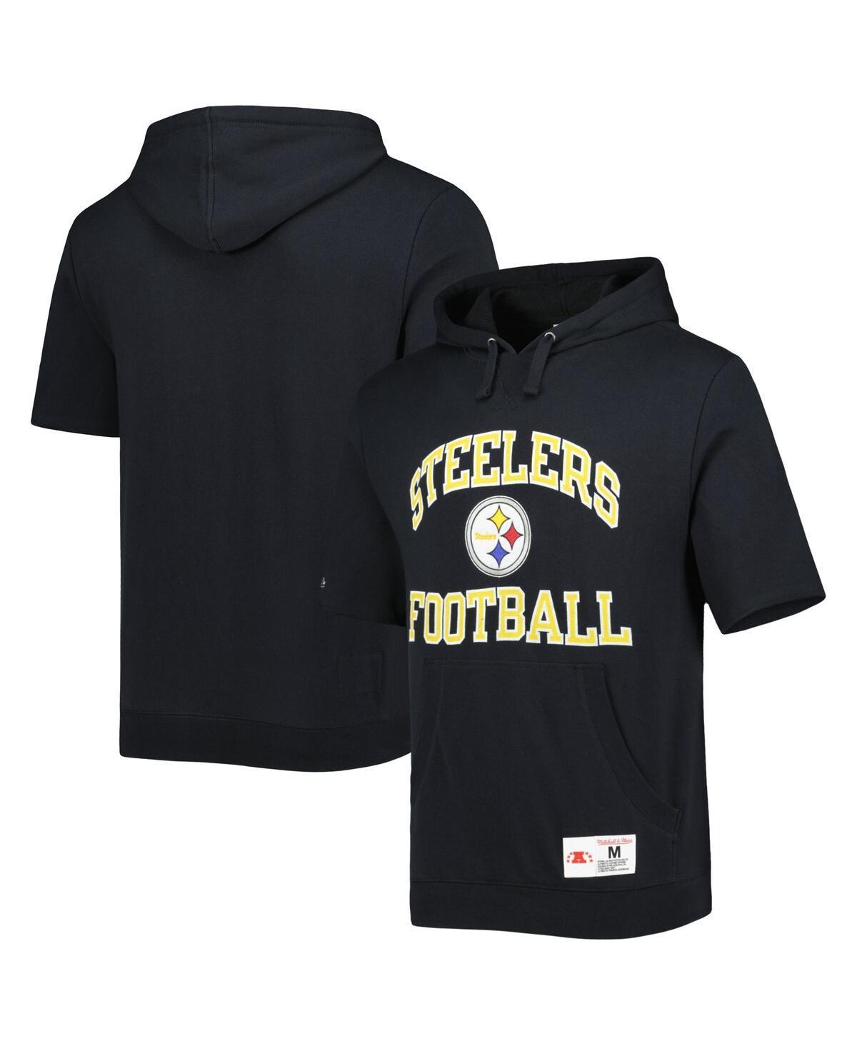 Mens Mitchell & Ness Black Pittsburgh Steelers Washed Short Sleeve Pullover Hoodie Product Image