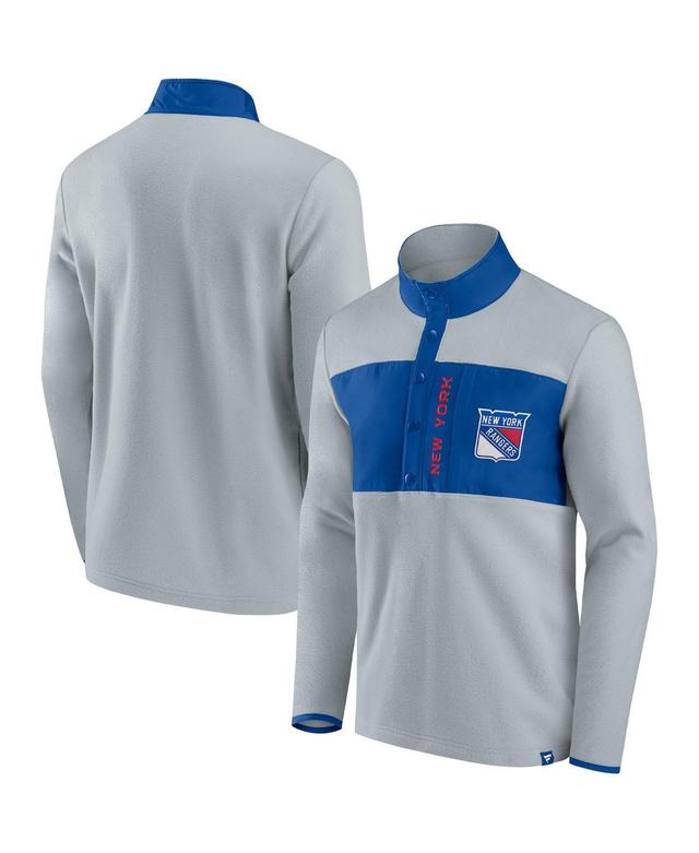 Mens Fanatics Branded Gray/Blue New York Rangers Omni Polar Fleece Quarter-Snap Jacket Product Image