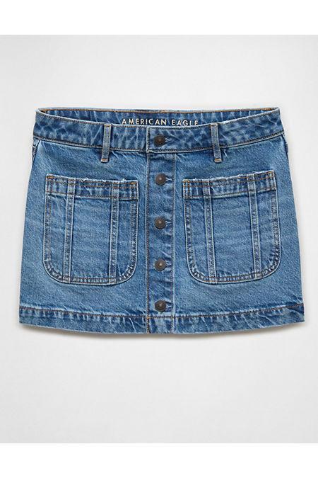 AE Stretch Low-Rise A-Line Denim Mini Skirt Women's Product Image