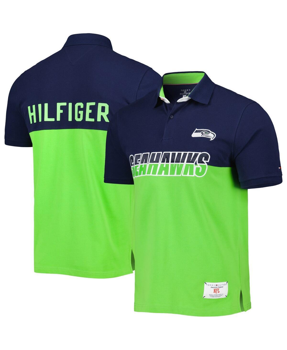 Mens Tommy Hilfiger Neon Green/College Navy Seattle Seahawks Color Block Polo Product Image