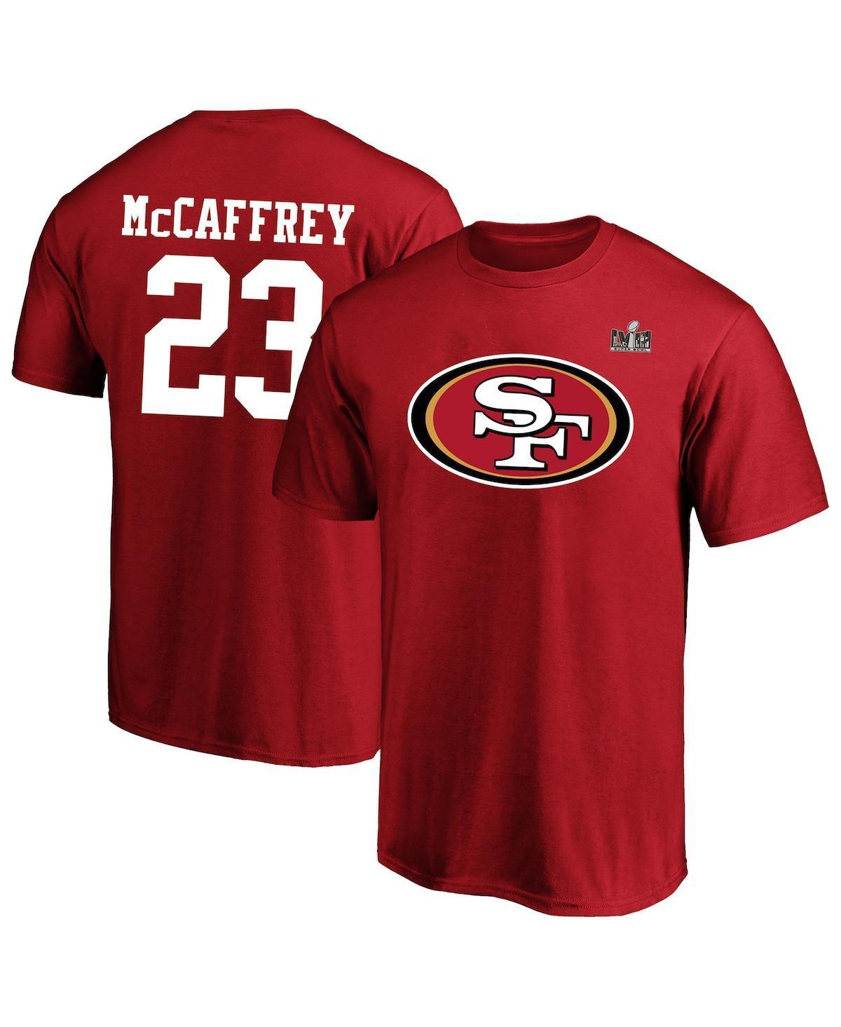 Mens Fanatics Christian McCaffrey Scarlet San Francisco 49ers Super Bowl Lviii Big and Tall Player Name and Number T-shirt Product Image