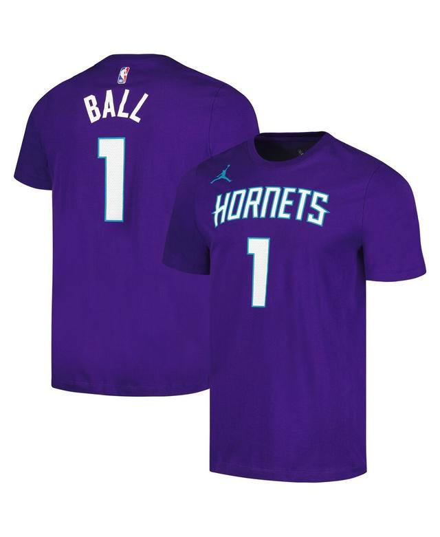 Mens Jordan LaMelo Ball Purple Charlotte Hornets 2022/23 Statement Edition Name and Number T-shirt Product Image