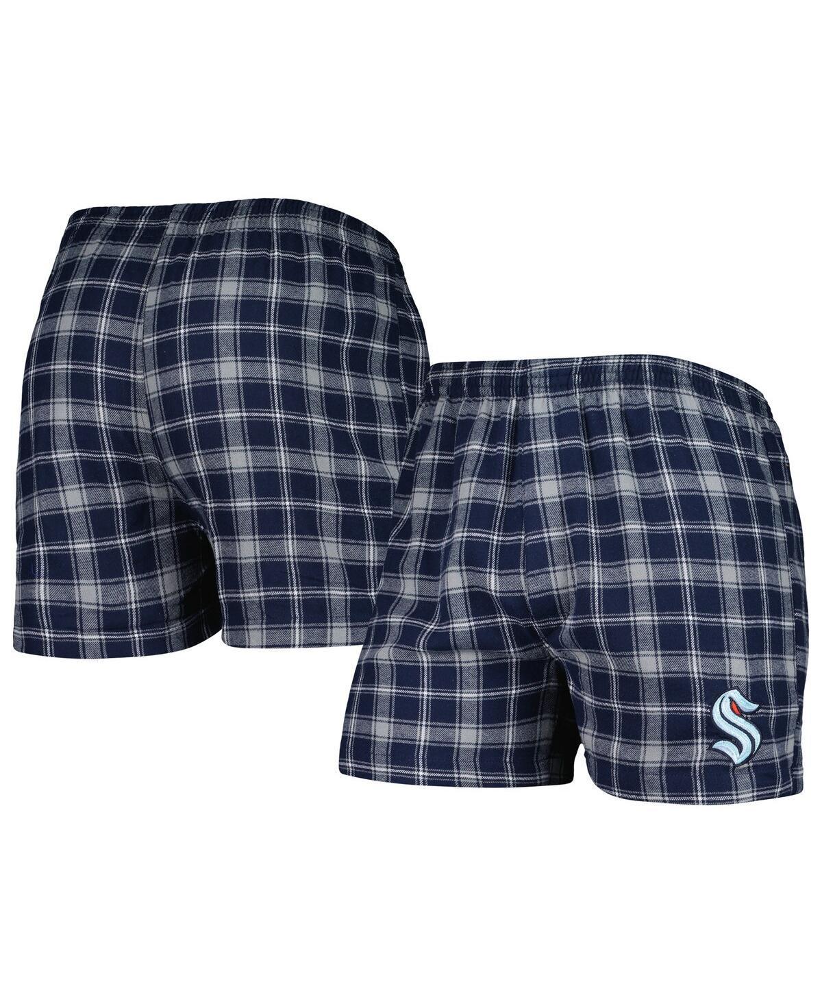 Mens Concepts Sport Deep Sea Blue/Gray Seattle Kraken Ledger Flannel Boxers Product Image