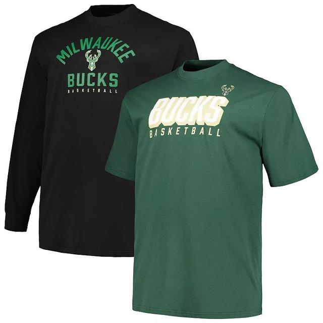 Mens Fanatics Branded Hunter Green/Black Milwaukee Bucks Big & Tall Short Sleeve & Long Sleeve T-Shirt Set Product Image