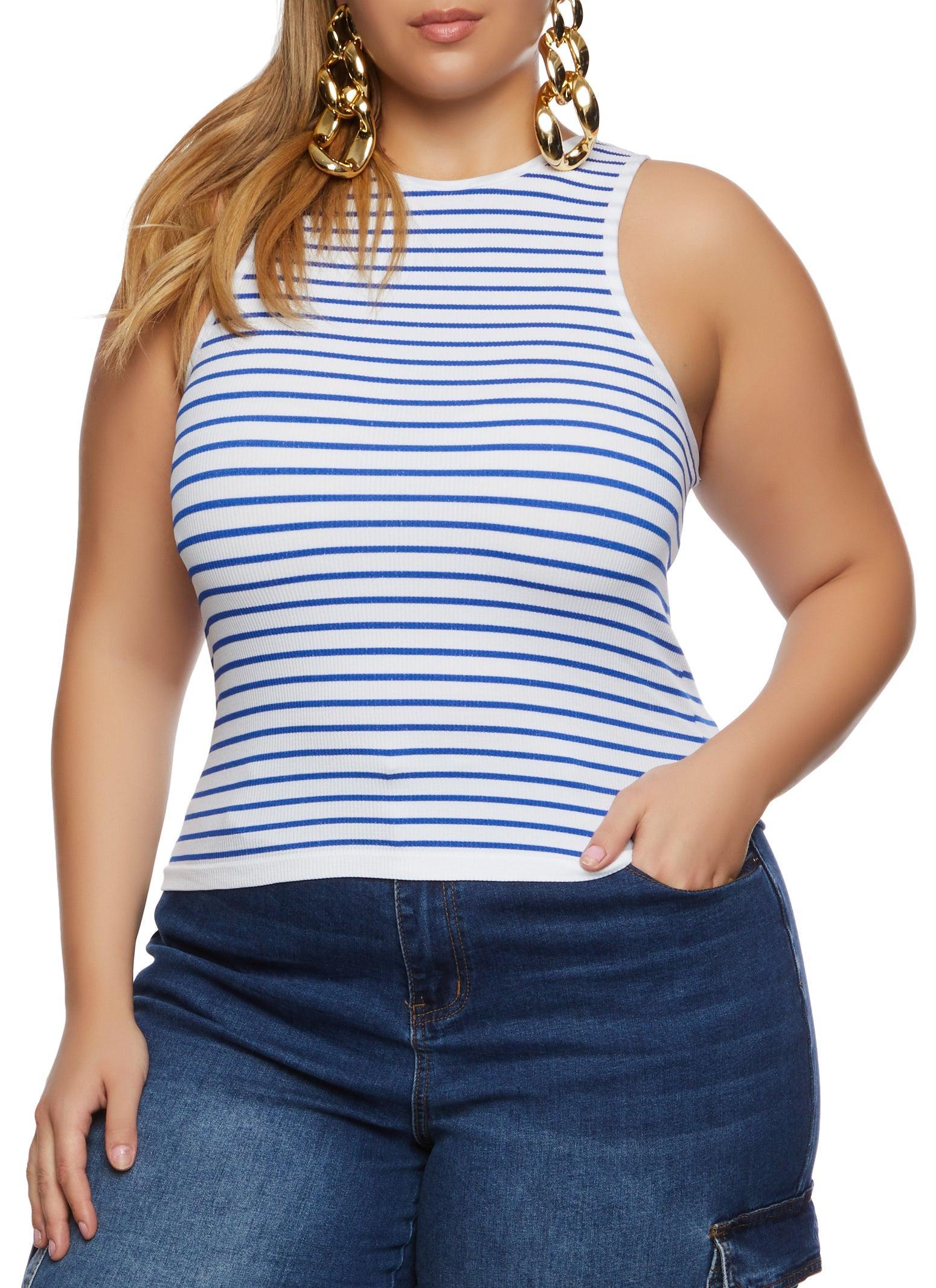 Womens Plus Size Rib Knit Stripe Tank Top Product Image