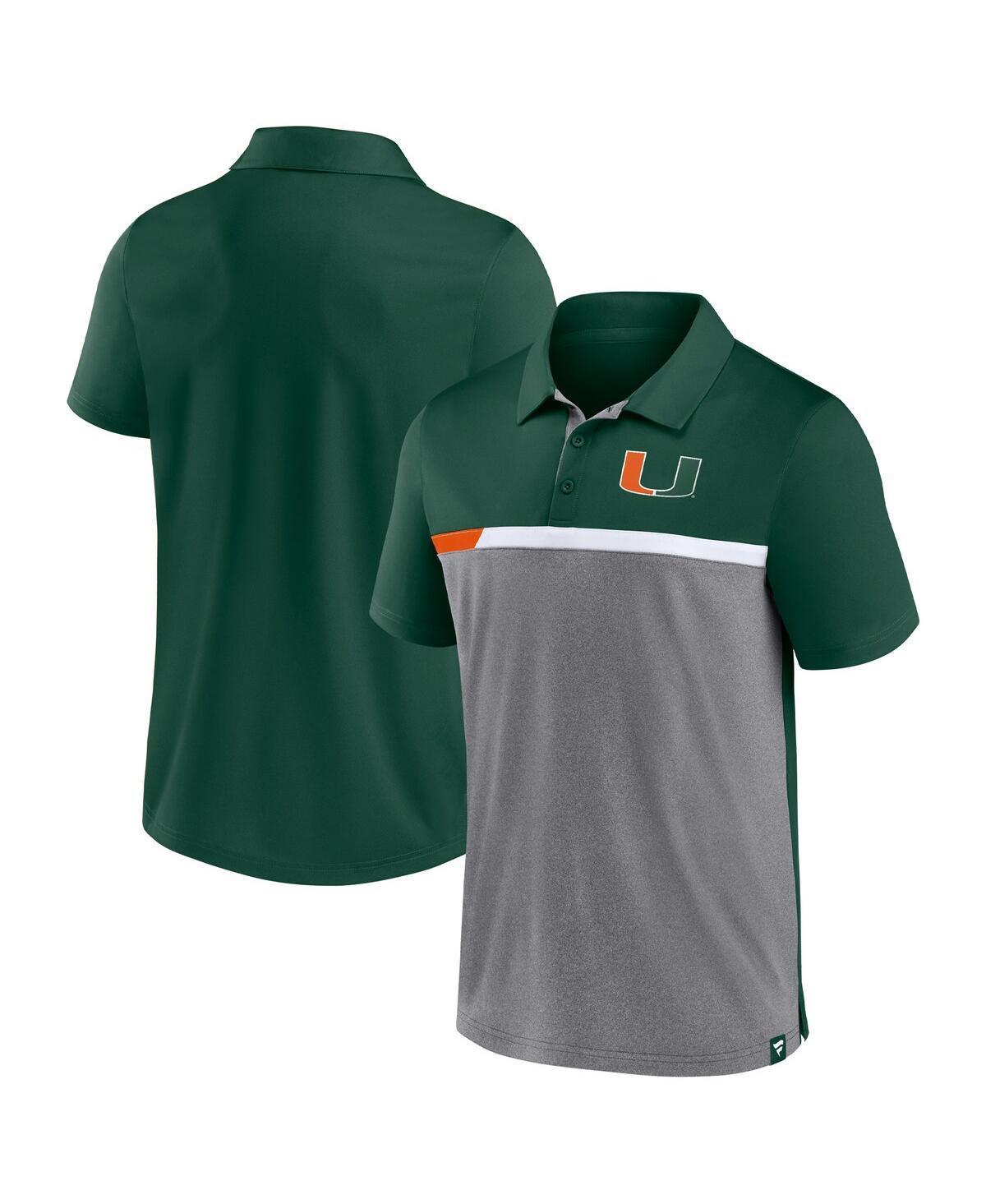 Fanatics Mens Hunter Green/Heathered Gray Miami Hurricanes Split Block Color Block Polo Product Image