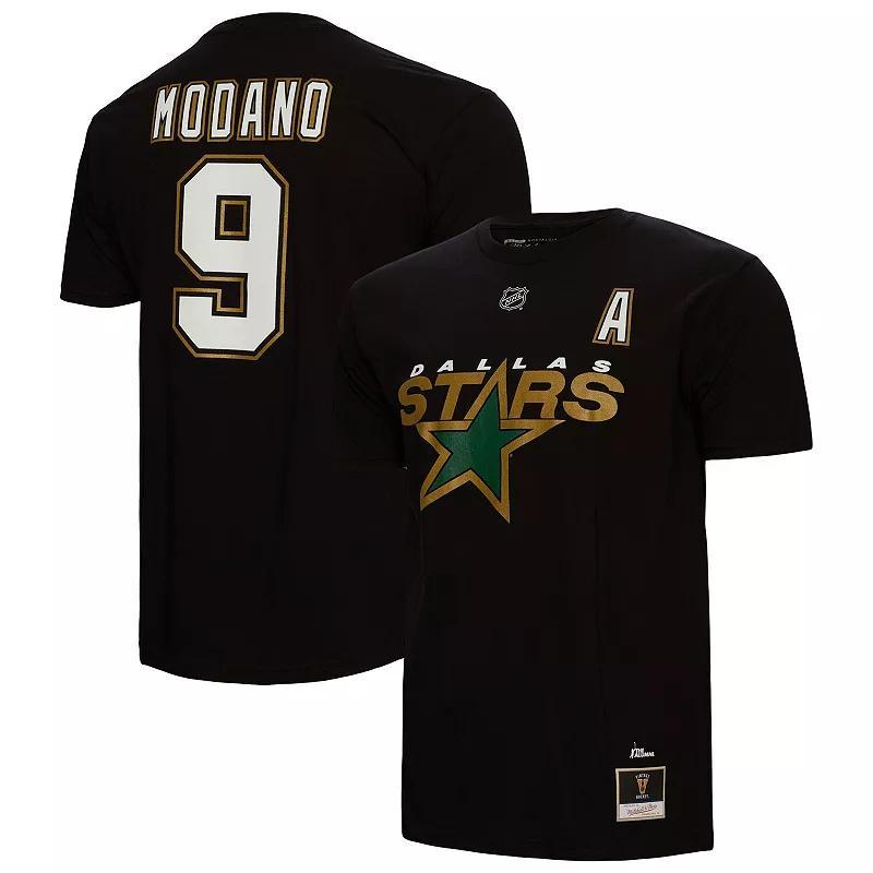 Mens Mitchell & Ness Mike Modano Black Dallas Stars Name & Number T-Shirt Product Image