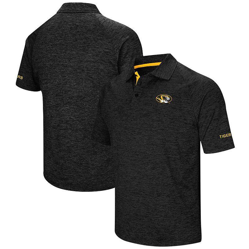 Mens Colosseum Heathered Black Missouri Tigers Down Swing Raglan Polo Product Image