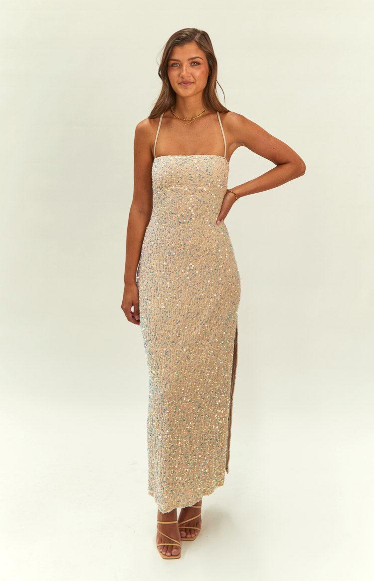 Miranda Gold Velvet Formal Maxi Dress Product Image