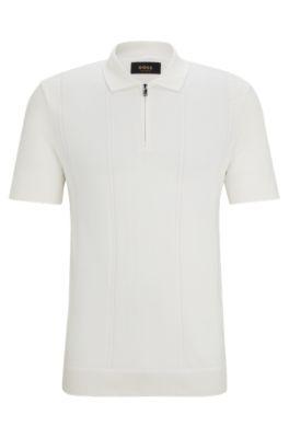 HUGO BOSS Zip-neck Polo Shirt In Cotton And Silk In White Product Image