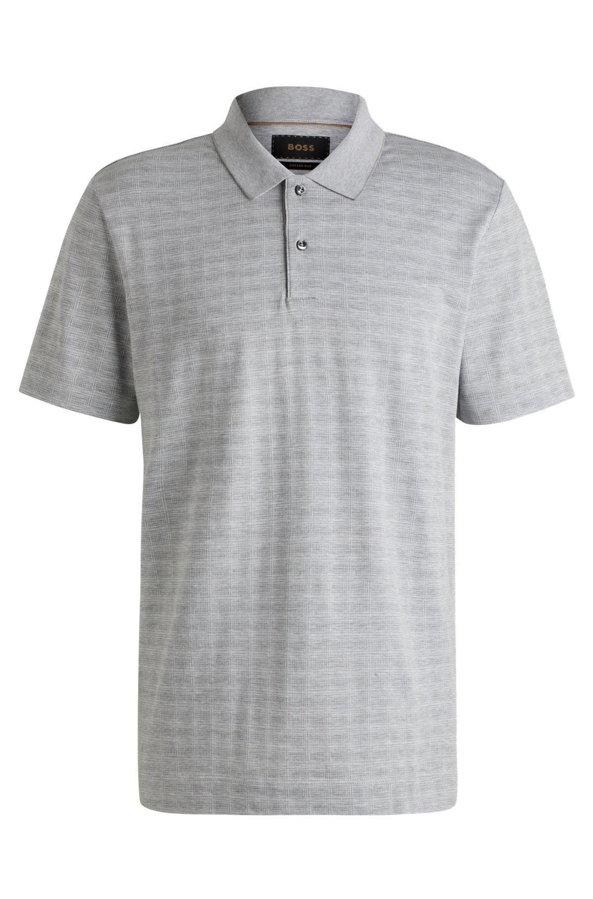 Relaxed-fit polo shirt in cotton-silk checked jacquard Product Image