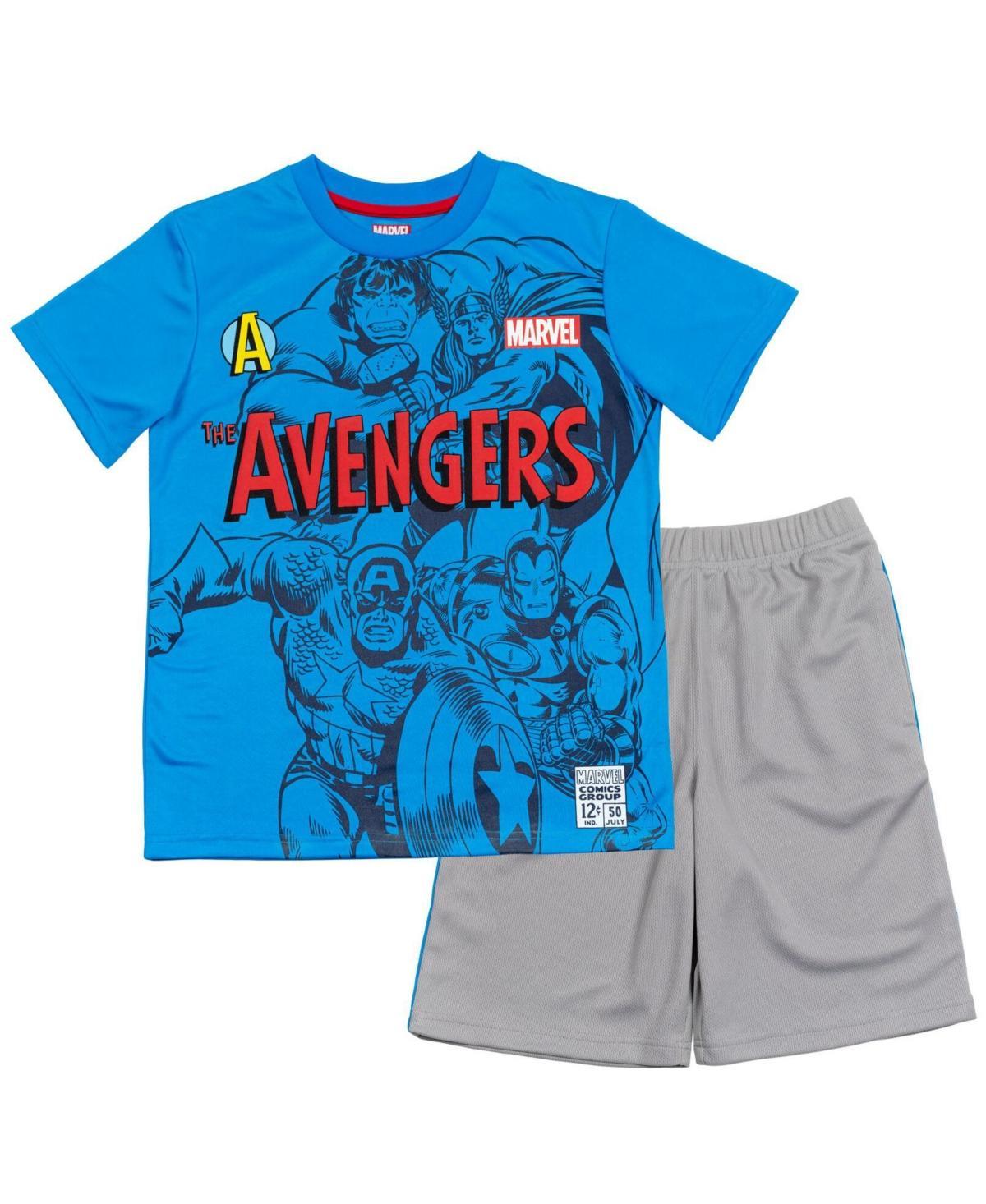 Marvel Boys Avengers Captain America Hulk Thor Iron Man T-Shirt and Mesh Shorts Outfit Set to Product Image